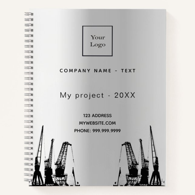 Cuaderno Logo de negocios de grúas de construcción de plata (Anverso)