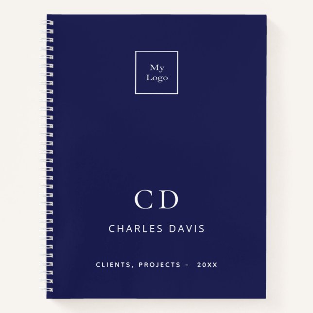 Cuaderno Logo de negocios de iniciales de monograma blanco  (Anverso)