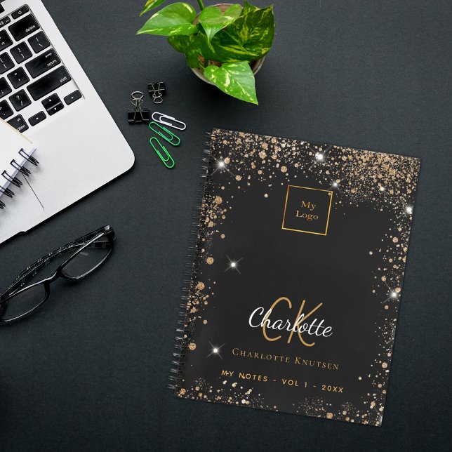 Cuaderno Logo de negocios modernos del purpurina de oro neg (Subido por el creador)