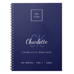 Cuaderno Logo del negocio del nombre del monograma blanco a