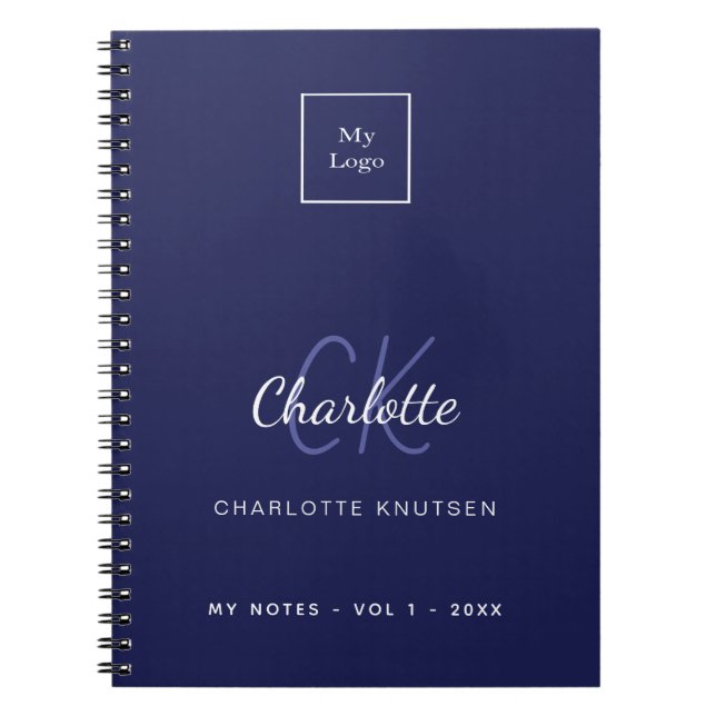 Cuaderno Logo del negocio del nombre del monograma blanco a (Frente)