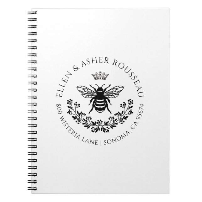 Cuaderno Logo Elegant Bee Floral Newlyweds Name (Frente)