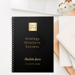 Cuaderno Logo negro dorado cita motivacional negocio