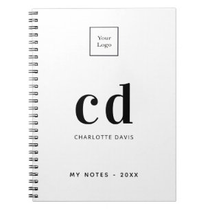 Cuaderno Logotipo blanco negro monograma iniciales empresa