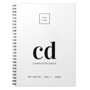 Cuaderno Logotipo blanco negro monograma iniciales empresa