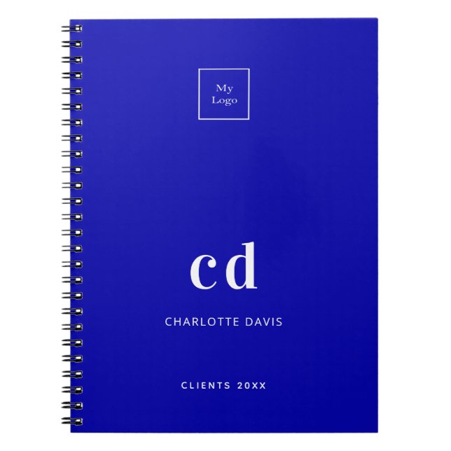 Cuaderno Logotipo comercial con monograma azul real (Frente)