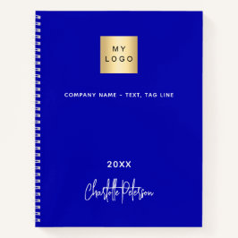 Cuaderno Logotipo comercial de monograma blanco azul real
