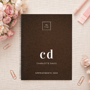 Cuaderno Logotipo cuero marrón monograma iniciales empresa