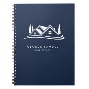 Cuaderno Logotipo de Hogar Simple Azul Marino Agente Inmobi