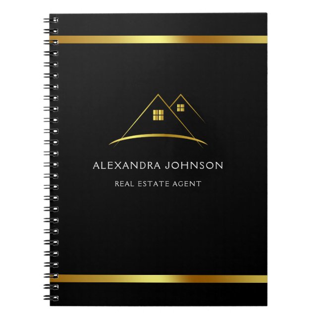 Cuaderno Logotipo de inmobiliaria Casa Dorada Moderna (Frente)