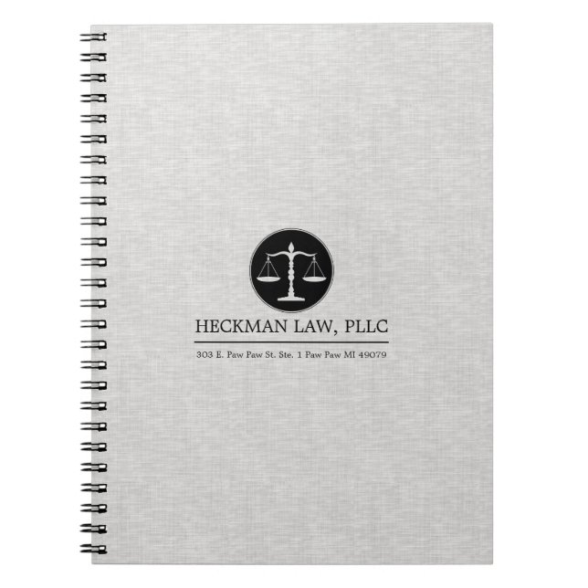 Cuaderno Logotipo de Justicia de Lino Gris Claro (Frente)