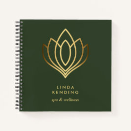 Cuaderno Logotipo de Loto Dorado | Monograma verde personal