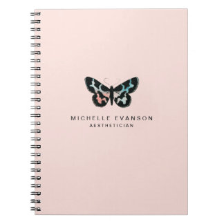 Cuaderno Logotipo de mariposa color rosa de Rubor bonito