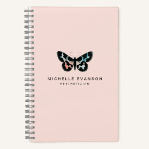 Cuaderno Logotipo de mariposa en acuarela rosa suave lindo