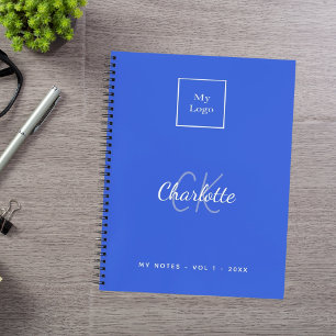 Cuaderno Logotipo de monograma azul real moderno negocio