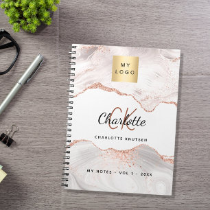 Cuaderno Logotipo de monograma de ágata de oro rosa elegant