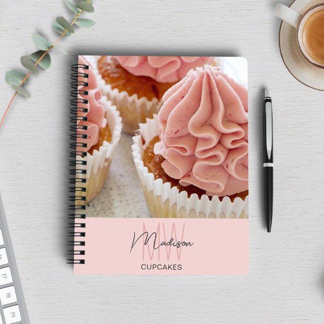 Cuaderno Logotipo de Monograma de Panadería Foto Rosa (Bakery Monogram Logo Photo Pink Notebook)