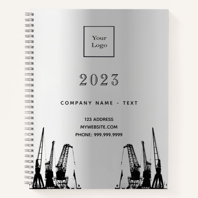 Cuaderno Logotipo de negocio de construcción plateado 2026 (Anverso)
