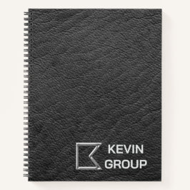 Cuaderno Logotipo de negocio de cuero negro simulado