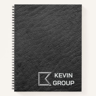 Cuaderno Logotipo de negocio de cuero negro simulado