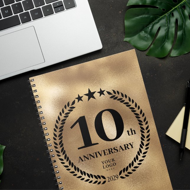 Cuaderno Logotipo de negocio del Personalizado del 10 anive (Gold 10th Anniversary Custom Business Logo Notebook
)