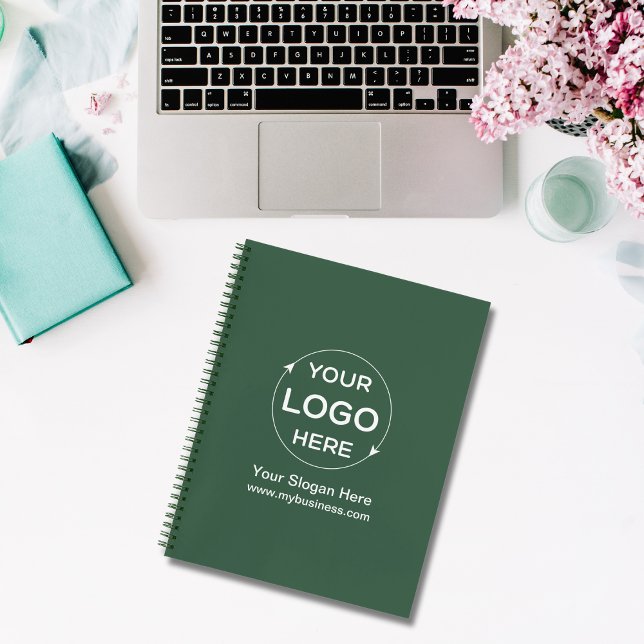 Cuaderno Logotipo de negocio del Personalizado verde (Custom Business Logo Green Notebook)