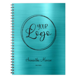 Cuaderno Logotipo de negocio Faux Turquesa Azul Holográfico