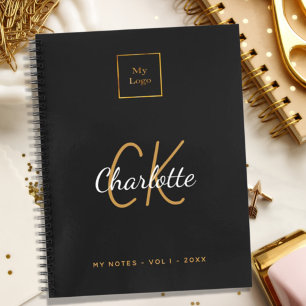 Cuaderno Logotipo de negocio moderno con monografías de oro