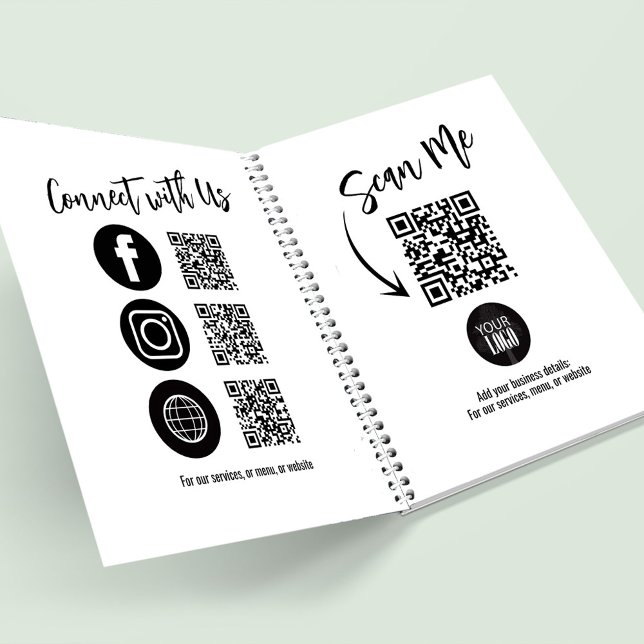 Cuaderno Logotipo de negocio simple Código QR Medios social (Scan me QR code with add your logo and social media.)