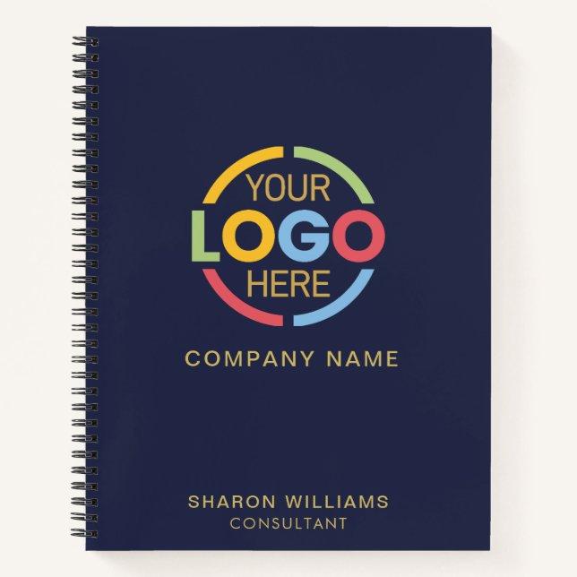 Cuaderno Logotipo de negocios moderno Navy Profesional Azul (Anverso)