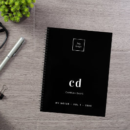 Cuaderno logotipo de nombre monograma blanco negro negocio