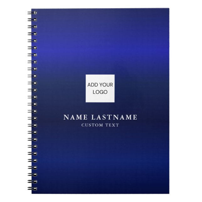 Cuaderno Logotipo de nombre profesional metálico azul marin (Frente)
