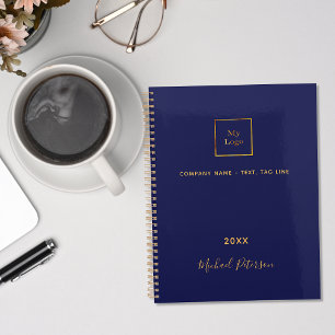 Cuaderno Logotipo empresarial azul marino dorado nombre scr
