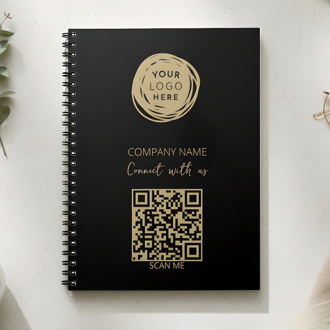 Cuaderno Logotipo Empresarial Código QR Negro Moderno (Subido por el creador)