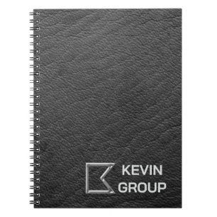 Cuaderno Logotipo empresarial de cuero negro simulado