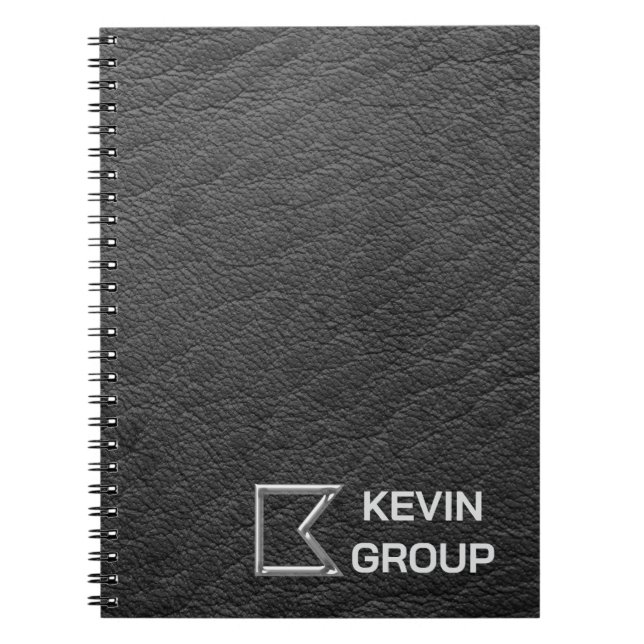 Cuaderno Logotipo empresarial de cuero negro simulado (Frente)