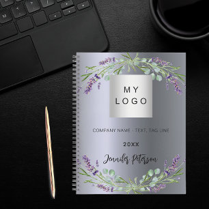 Cuaderno Logotipo empresarial de flores lavanda violeta pla
