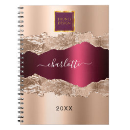 Cuaderno Logotipo empresarial de mármol de ágata de oro ros