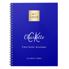 Cuaderno Logotipo empresarial de monograma azul real