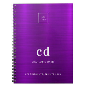 Cuaderno Logotipo empresarial de monograma metálico púrpura