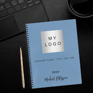 Cuaderno Logotipo empresarial de nombre dorado azul polvori