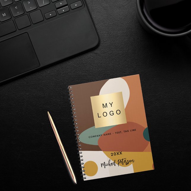 Cuaderno Logotipo empresarial de patrón retro naranja marró (Subido por el creador)
