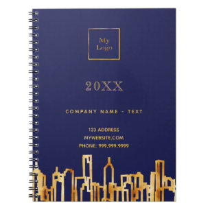 Cuaderno Logotipo empresarial de silueta de ciudad de oro a