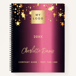 Cuaderno logotipo empresarial estrellas doradas de Borgoña