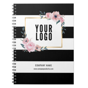 Cuaderno Logotipo empresarial floral rosa negro promocional
