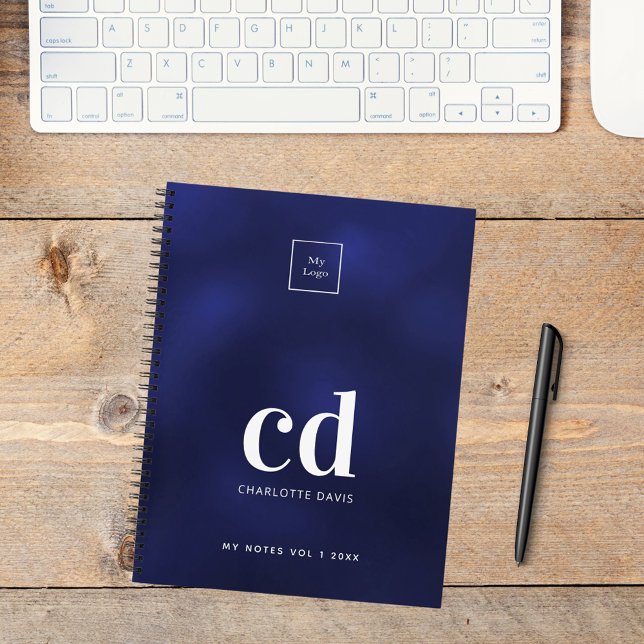 Cuaderno Logotipo empresarial inicial monograma blanco azul (Subido por el creador)