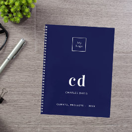 Cuaderno Logotipo empresarial iniciales monograma blanco az