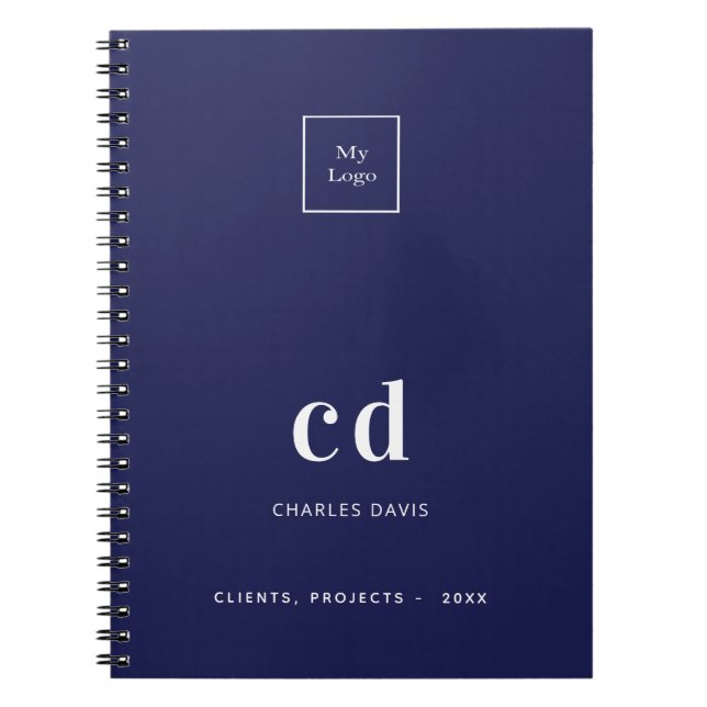 Cuaderno Logotipo empresarial iniciales monograma blanco az (Frente)