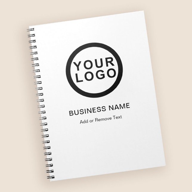 Cuaderno Logotipo empresarial moderno blanco (Stylishly Personalize with Your Custom Logo, Business Name & Optional Text.)