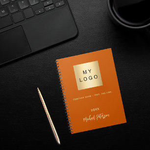 Cuaderno Logotipo empresarial naranja quemado elegante mono
